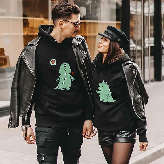 Cute Dinosaur Hoodie Matching Couple Outfit Sweatshirt-Long-Sleeved Thickened Couple Hoodie S-XXL(Pack Of 1 Hoodie)