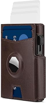 BAIGIO Airtag Wallet for Men,Pop Up Credit Card Holder, RFID Blocking Smart Bifold Wallet for 10-13 Cards with 2 ID Windows & Stretchable Cash Slot, Mens Gift, Dark Brown