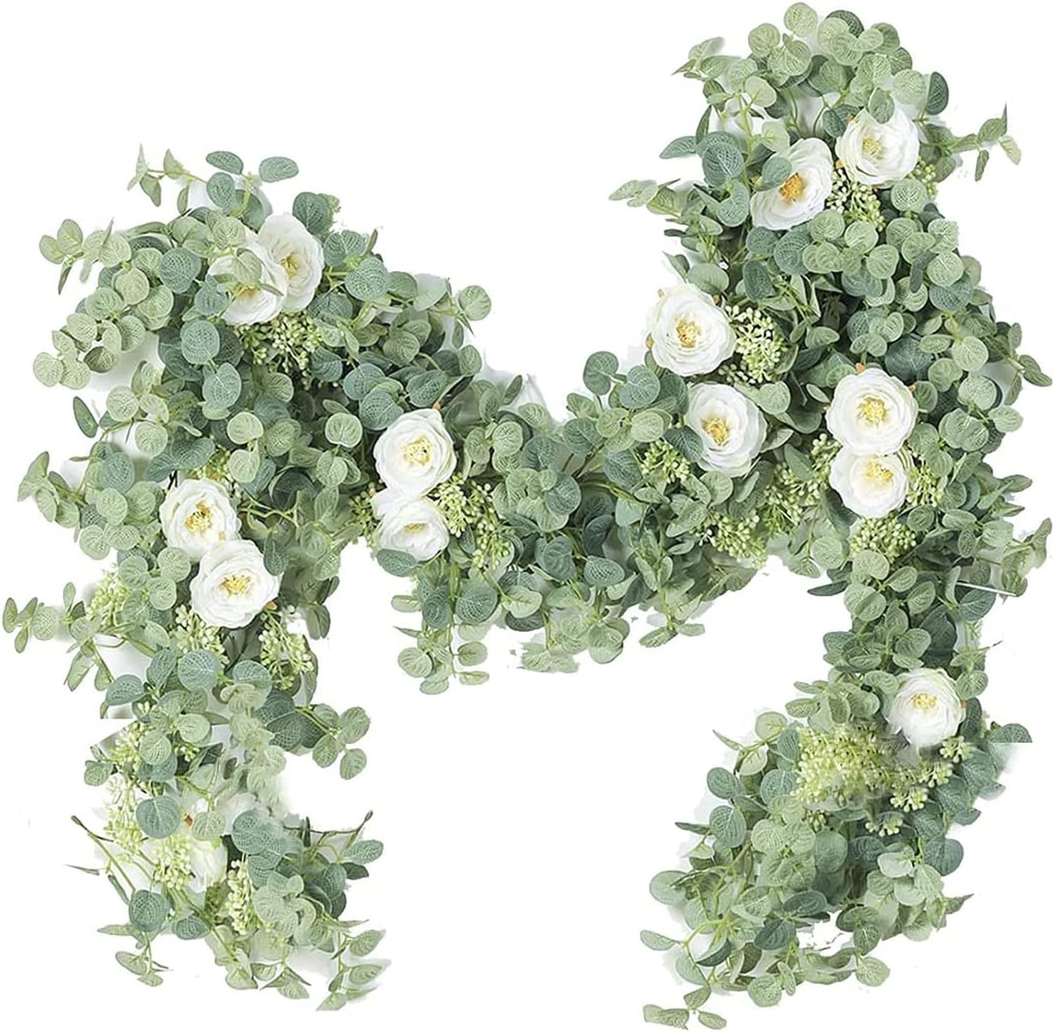 Artificial Eucalyptus Wreath with Champagne Roses and Eucalyptus Leaves Wall Decoration