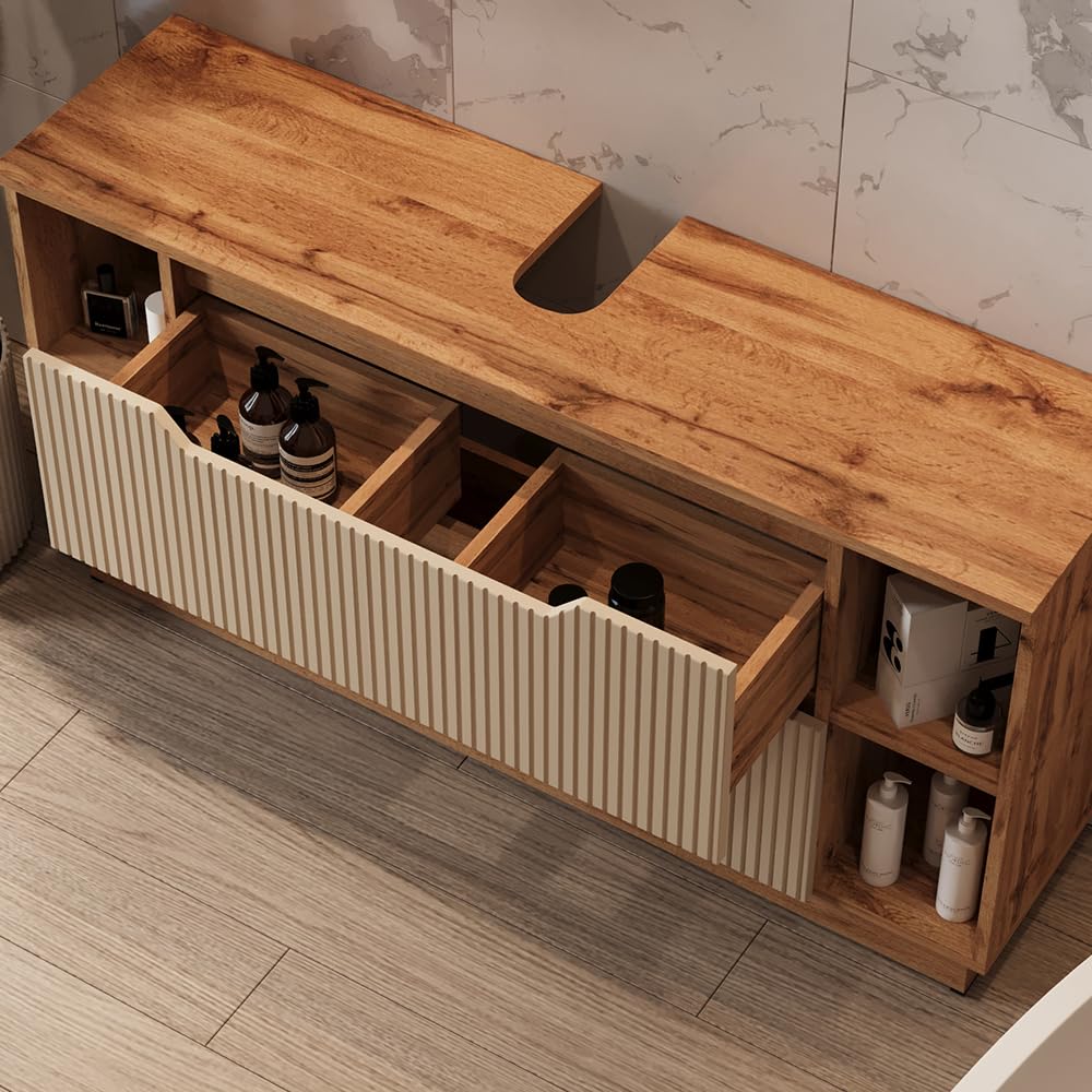 Vicco Conjunto de Muebles de baño Lotta, Cachemira, 119.2 cm, Compuesto por Espejo de baño y Mueble bajo Lavabo