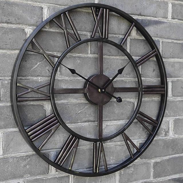 FB FunkyBuys 40CM Classic Vintage Stunning Metal Roman Numeral Clock - Black 'Iron' Medium (40cm)