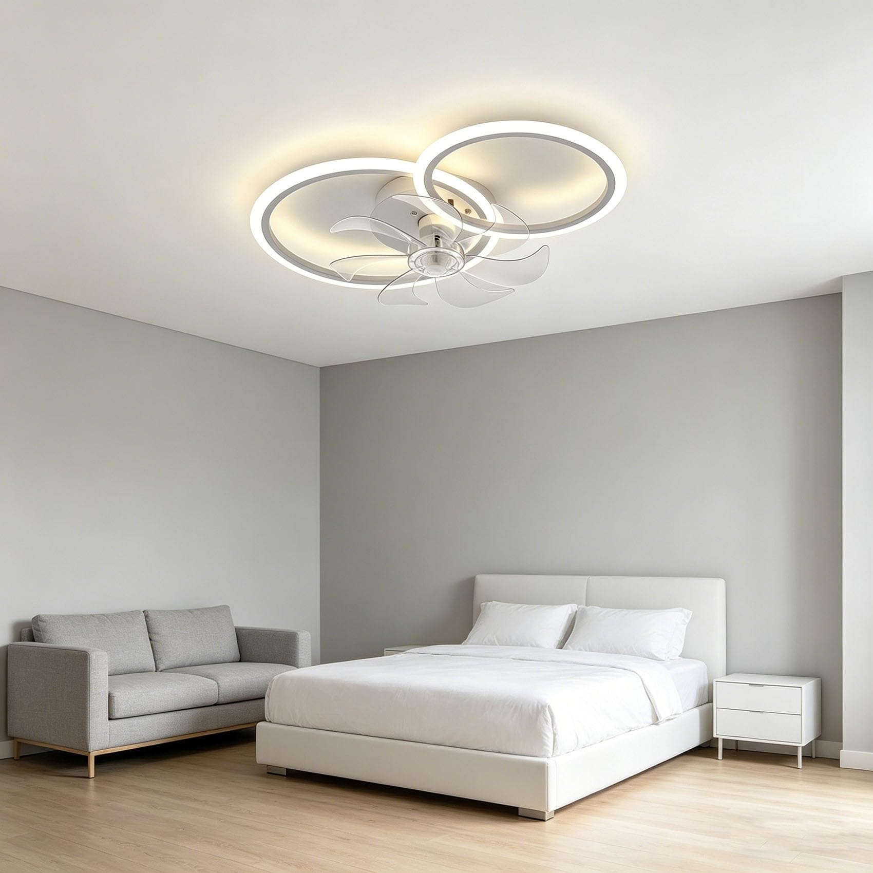 Deckenventilator mit Beleuchtung LED Deckenleuchte mit Ventilator Leise Dimmbar, 6 windigkeit, Smart APP, Timer, Modernes Design für Wohnzimmer Schlafzimmer Küche 57CM