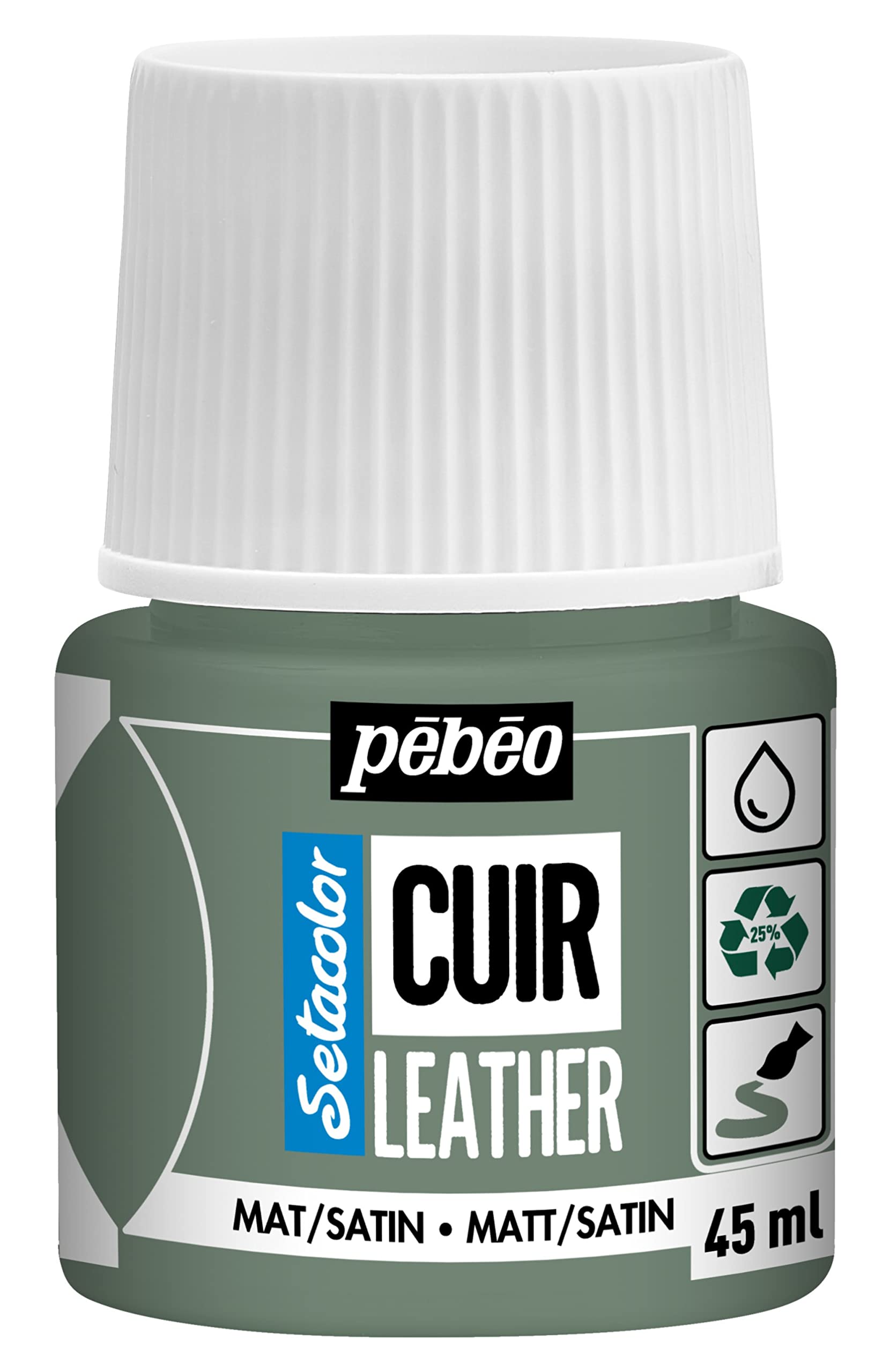 PEBEO - Setacolor Leather - Acrylic Paint for Leather and Leatherette - Customization Bag, Shoe, Sneaker - Resistance to scratches, folds, rubbing - Matt/Satin finish - Matcha Green - 45 ml