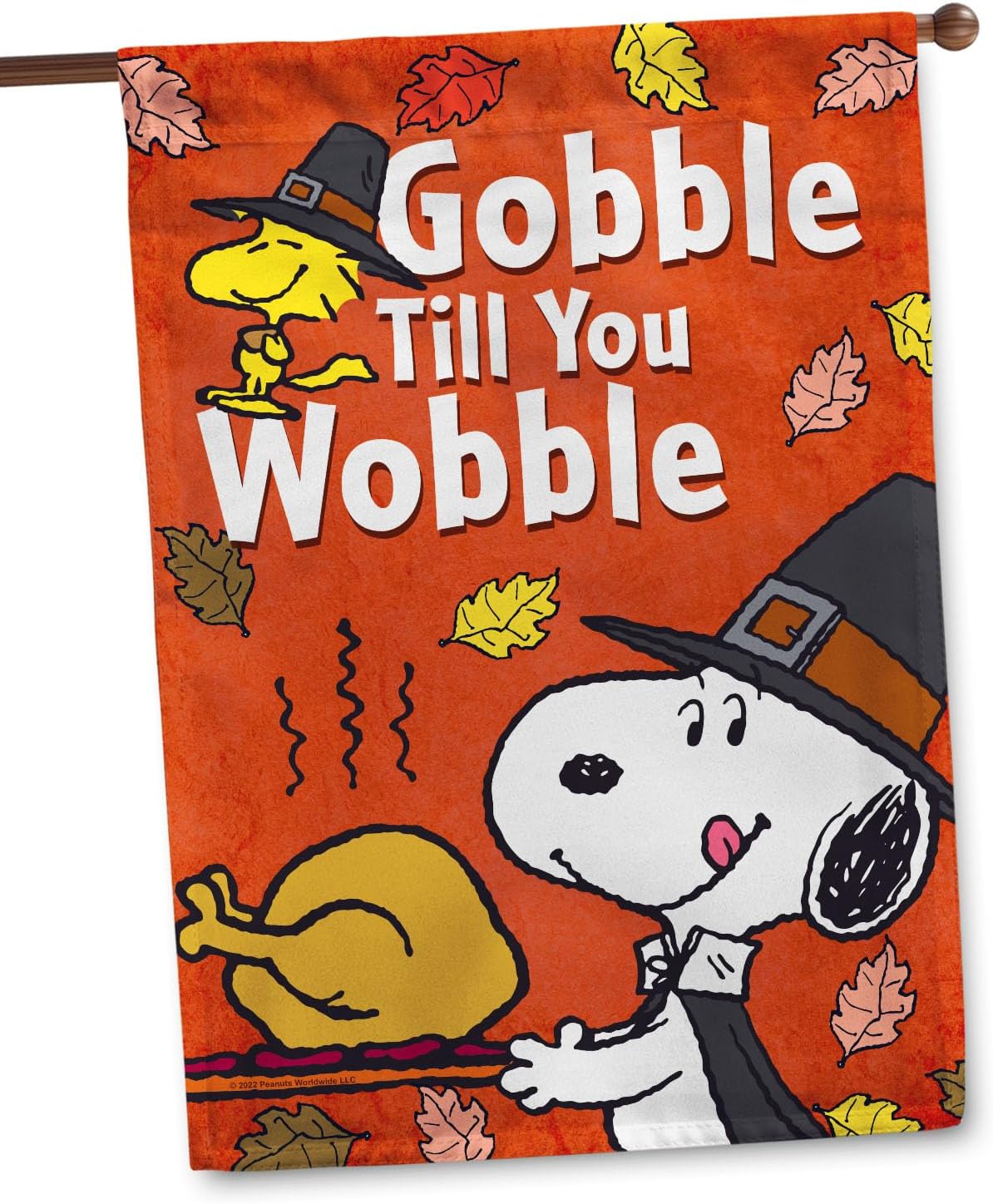 Flagology.com, PEANUTS®, PEANUTS® Snoopy Gobble till You Wobble – House Flag 28" x 40", Outdoor Flag, Exclusive Premium Fabric, Officially Licensed PEANUTS®, Thanksgiving