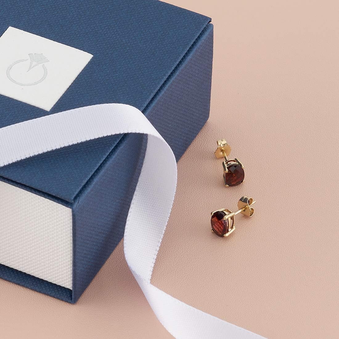 PEORA 14K Yellow Gold Garnet Pendant and matching Earrings - Oval Shaped Diamond Pendant 1.25 Carats + Oval Shaped Garnet Stud Earrings 2 Carats