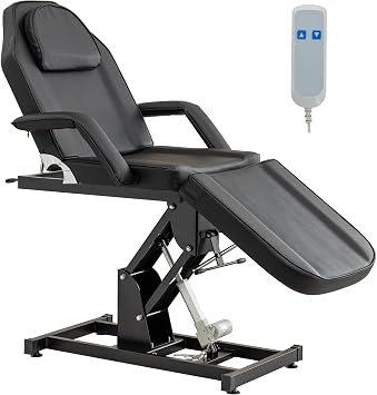 Electric Tattoo Chair Facial Bed Portable Massage Table with Remote Control Adjustable Height Esthetician Chair Professional Tattoo Spa Equipment Black