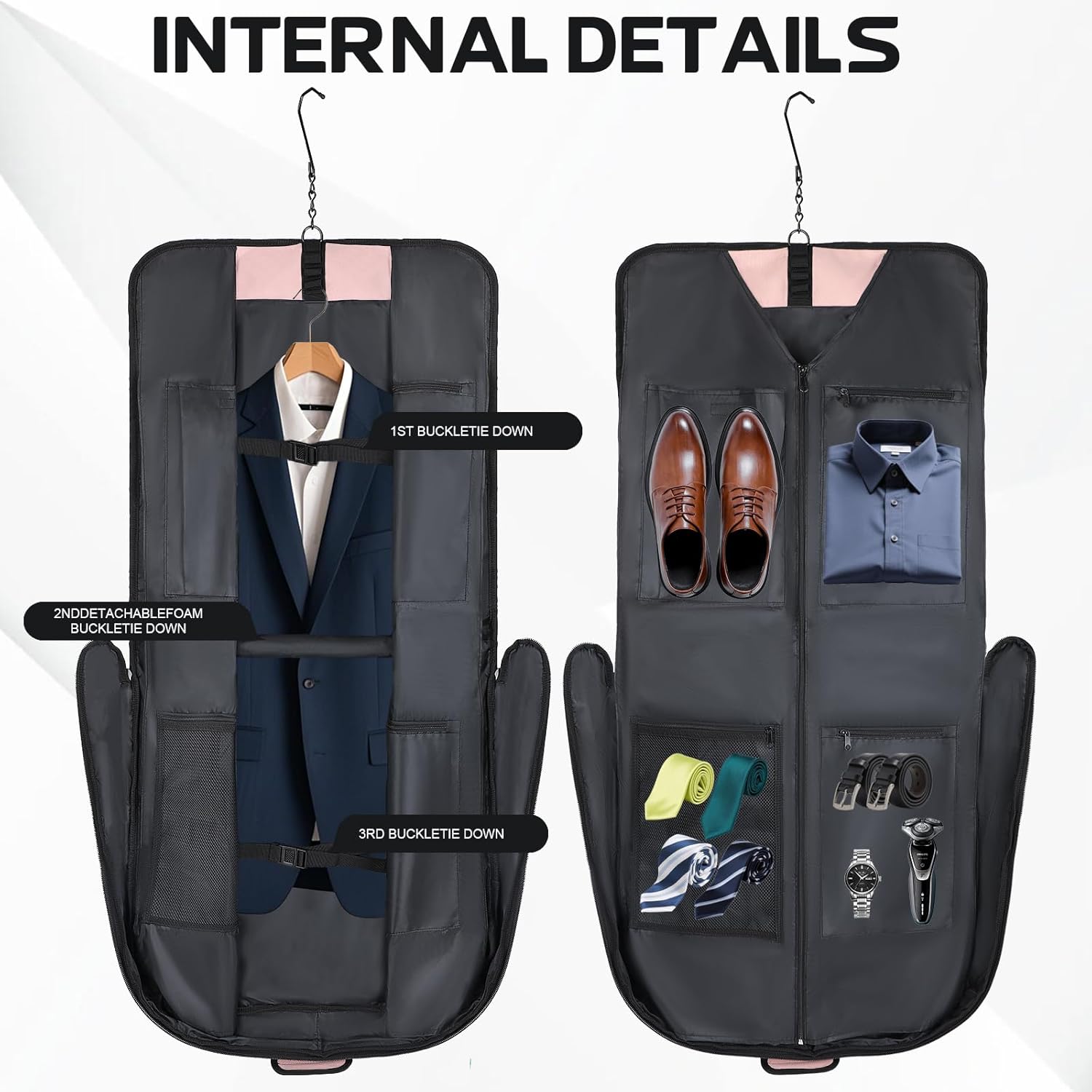 Garment Bags for Travel,46.5'' Waterproof Carry on Garment Bag for Hanging Clothes,Foldable Suit Bag for Travel Business - Image 2