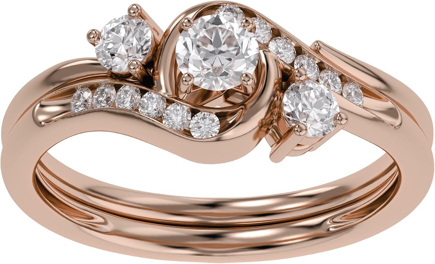 3 Stone Bypass Bridal Set Rings for Women, 0.50 Carat (ctw) Lab Created Moissanite Engagement Wedding Ring In 10K / 14K Solid Gold or 14K Gold Plated 925 Sterling Silver Jewelry for Her