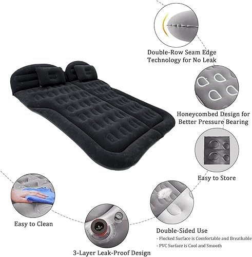 Miniatura 4 de Colchón de aire SUV, cama inflable engrosada con 2 almohadas y bomba de aire, cama portátil de viaje para automóvil, para SUV, MPV, minivan