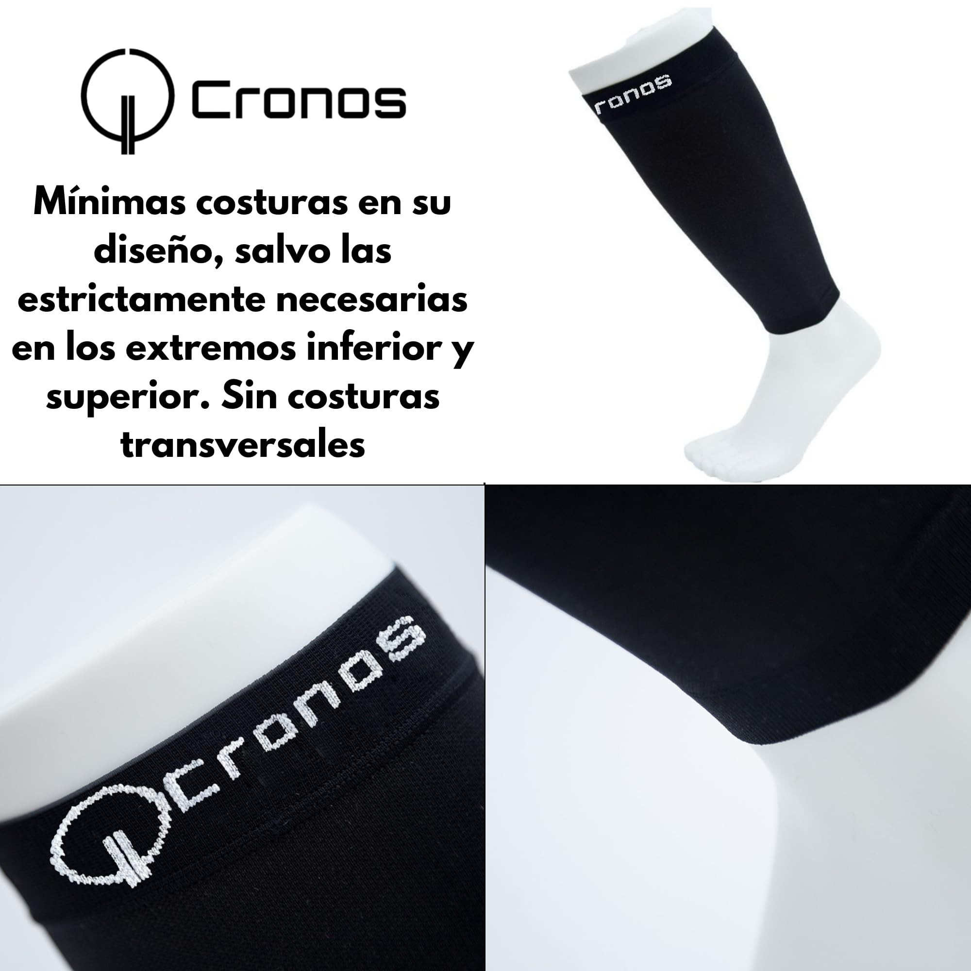 Cronos Medias de Compresión Premium Hombre y Mujer (1 Par) Mangas Compresivas para Pantorrillas Nailon Poliéster Elastano