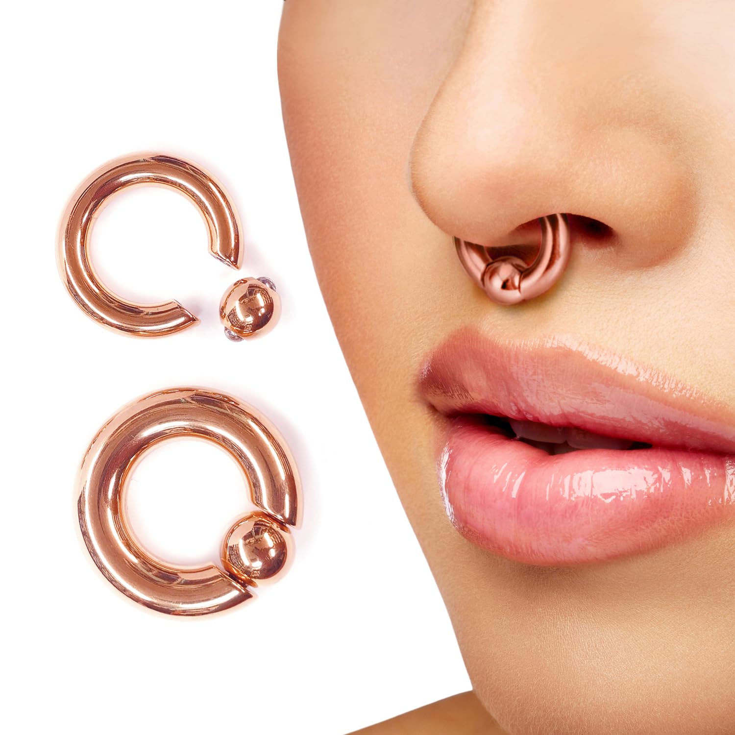 Titan Septum Piercing BCR Captive Bead Hoops Spring Ball Closure Ring 8G bis 00G Körperschmuck für Nase, Ohren, Intim, British Standard Zertifiziert vom Sheffield Assay Office, 0G (8.0mm) x 19mm (3/4