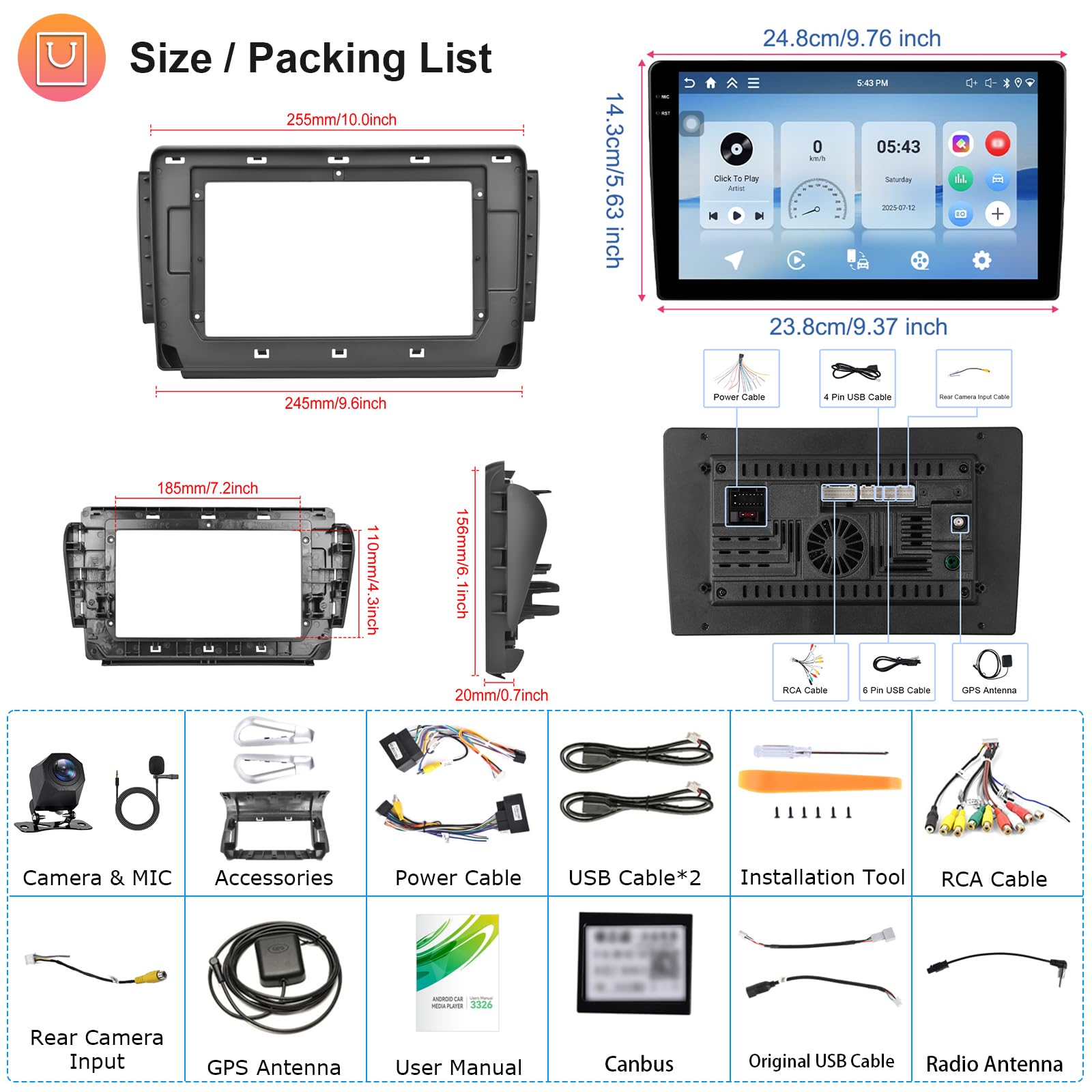 Hodozzy Radio samochodowe 4G + 64G do Peugeot 208/2008 2012-2018 Android 10 cali InCell ekran dotykowy radio samochodowe nawigacja Carplay Wireless Android Auto Radio 2 DIN, Bluetooth, DSP, WiFi, GPS