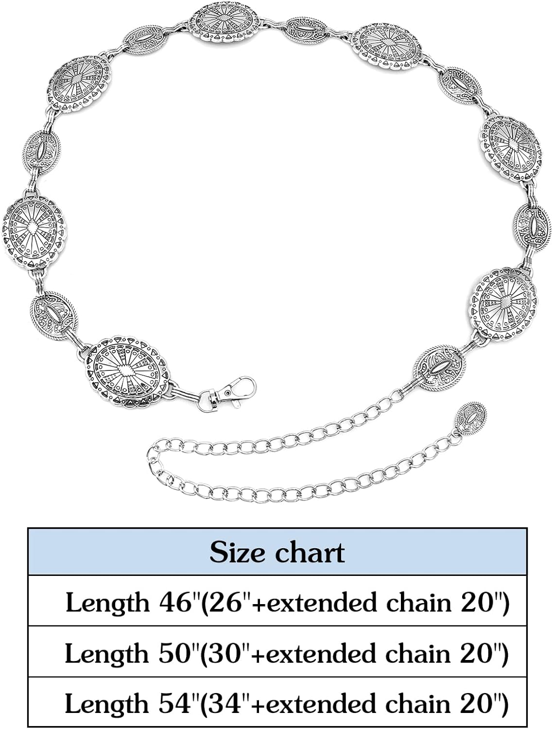 DTWAWA Western Cowgirl Chain Belts for Women Waist Links Adjustable Metal Boho Concho Belt for Dresses Jeans - Image 7