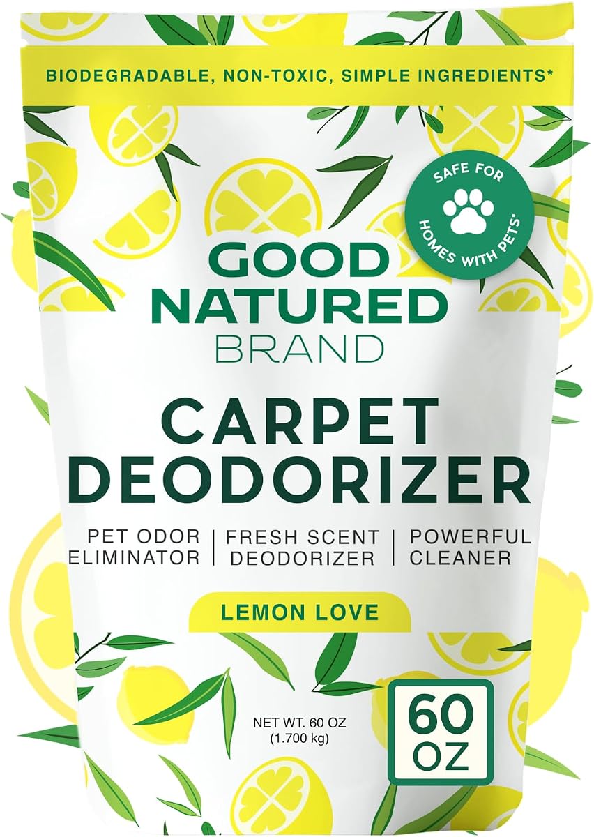 Good Natured Brand | Carpet Deodorizer & Freshener Powder | 60 oz Pet Odor Eliminator for Strong Odor & Pet Urine | Fresh Natural Lemon Love | Safe for Homes with Pets