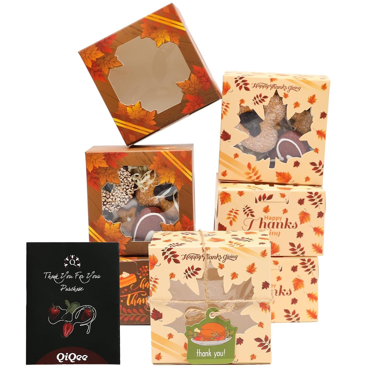 qiqee Thanksgiving Bakery Boxes with Window 100pcs 4x4x2.5 Mini Cookie Boxes Macaron Boxes Small Donut Pastry Boxes for Thanksgiving