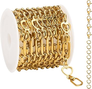 YOUBEIYEE 6.6 Feet Gold Plated Heart Chain for Jewelry Making
