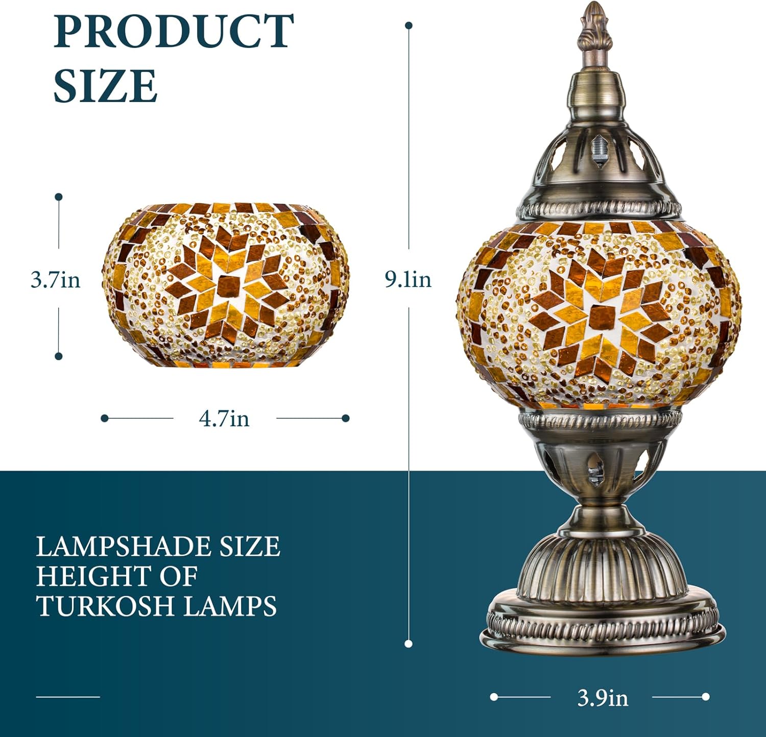 Marrakech Turkish Table Lamp with Bronze Base，Handmade Yellow Moroccan Tiffany Style Mosaic Glass Night Stand Light Fixture Including LED Bulb for Living Room Bedroom Decor (Yellow)