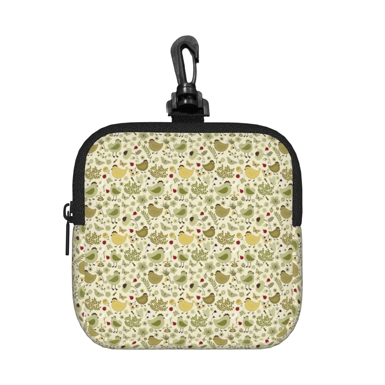 Ercgad Unisex Black Yellow Leaves Chicken Print Square Storage Bag Travel Toiletry Cosmetic Organizer Pouch Lightweight Reusable