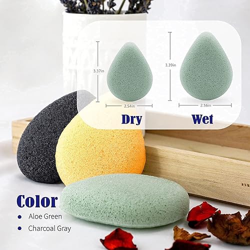 Miniatura 3 de myHomeBody Esponjas faciales naturales Konjac  forma de lágrima  para una limpieza y exfoliación facial suave  con carbón activado y aloe vera,