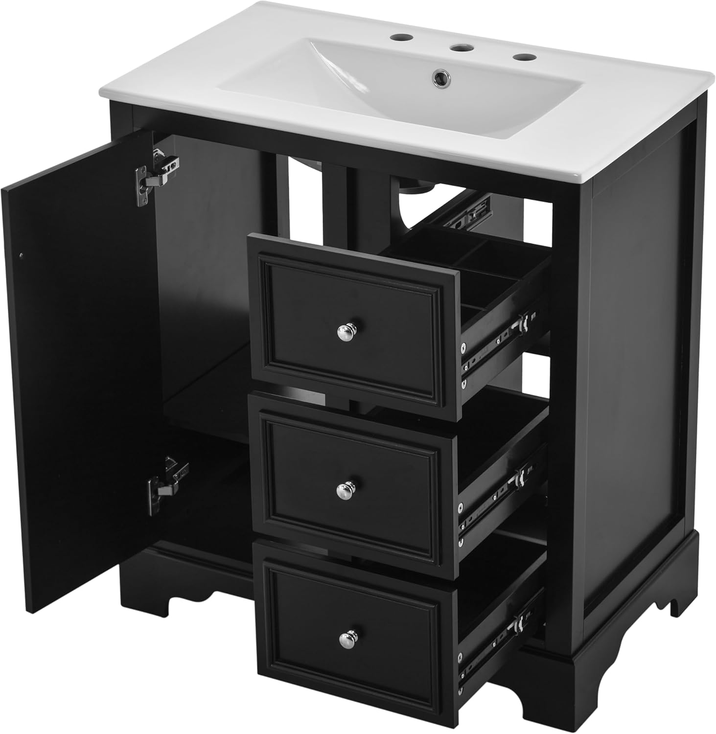 LUMISOL 30" Bathroom Vanity with Sink, Matching Mirror Medicine Cabinet, Solid Wood Bathroom Vanities with 3 Drawers and Soft Closing Door, Undermount Ceramic Sink, Black
