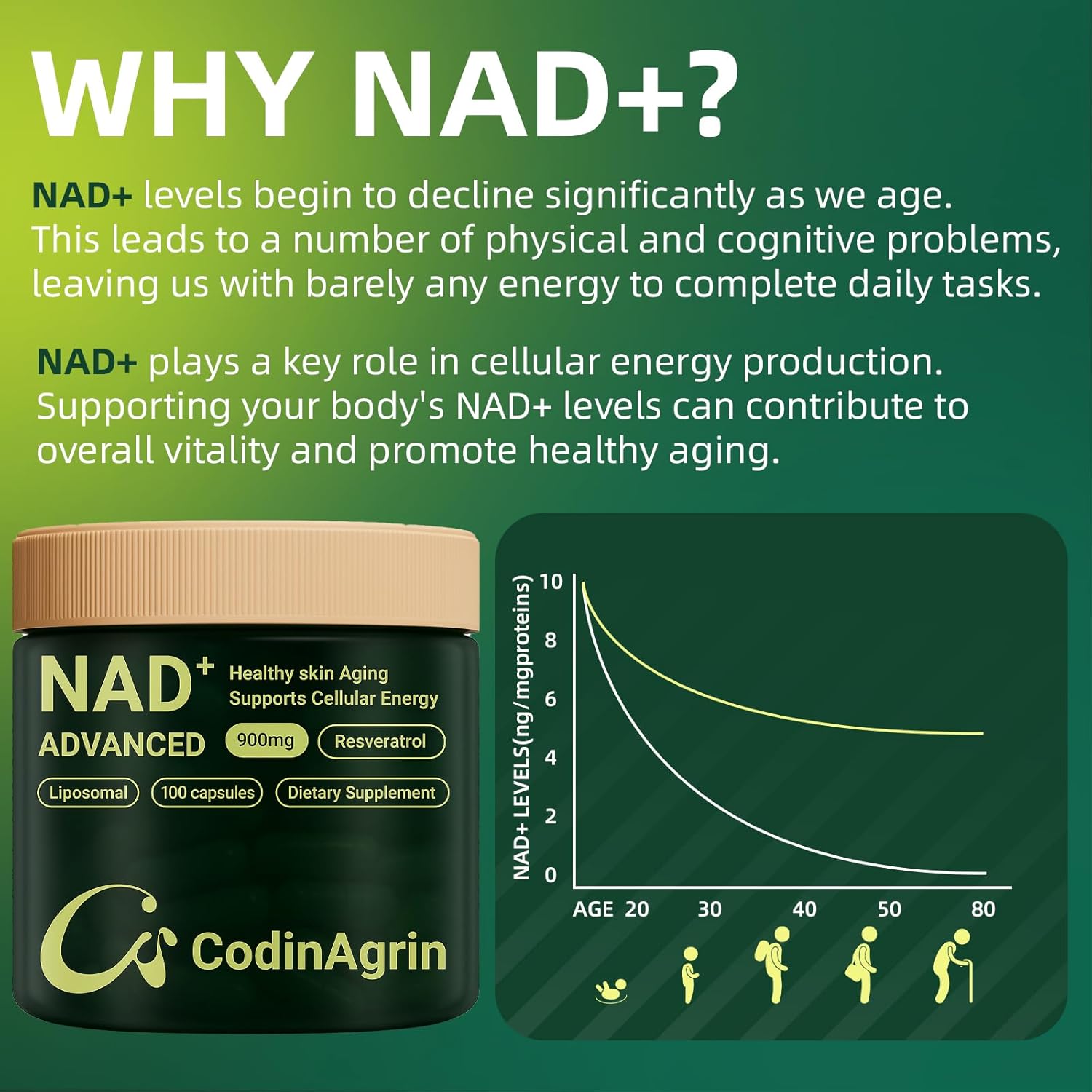 NAD+ Supplement with Resveratrol 900mg Nicotinamide Adenine Dinucleotide Complex for Cellular Energy Repair, Anti-Aging & Mental Clarity Support, Non-GMO, Vegetarian Friendly, 100 Capsules - Image 5