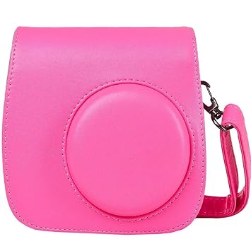 Purple Crane PU Leather Compact Camera Case with Shoulder Strap and Pocket (Flamingo Pink)