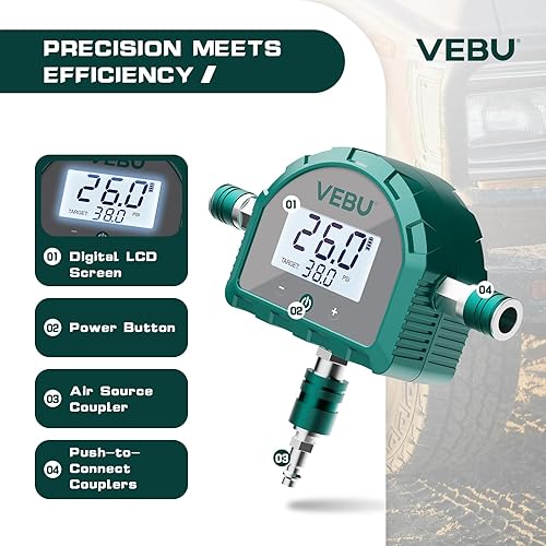 Miniatura 3 de Sistema de inflado de 4 neumáticos, apagado automático, kit de manguera de inflado y desinflado de neumáticos de 4 vías con memoria preestablecida y