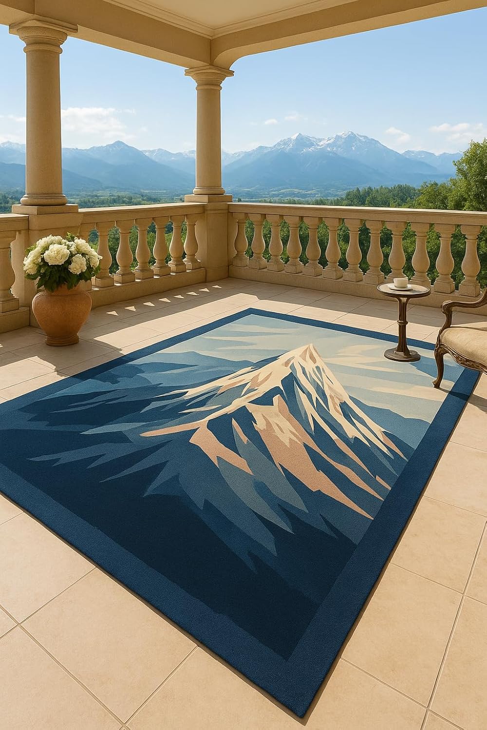 Mountain Landscape Area Rug, Blue Beige Brown, Abstract Geometric Design, Modern Contemporary Style (4/6 feet)