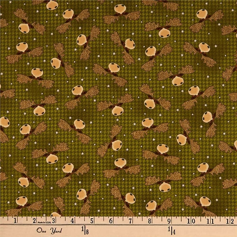 Benartex Another Moose Is Loose Moosehead w/Houndstooth Green, Quilting Fabric by the Yard