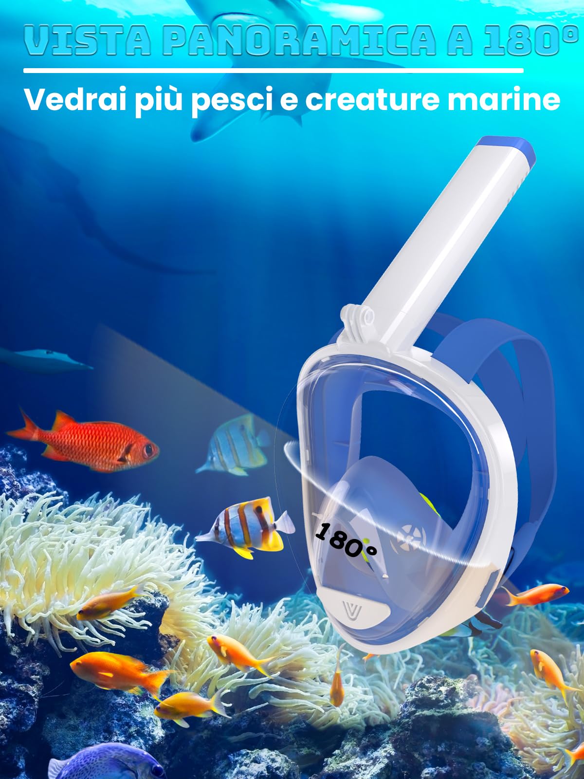 Vitare Maschera da Snorkeling per Adulti e Bambini, Maschera Subacquea Integrale Tecnologia Antiappannamento, Maschera da Mare con Supporto per Fotocamera, Maschera da Sub per Immersioni