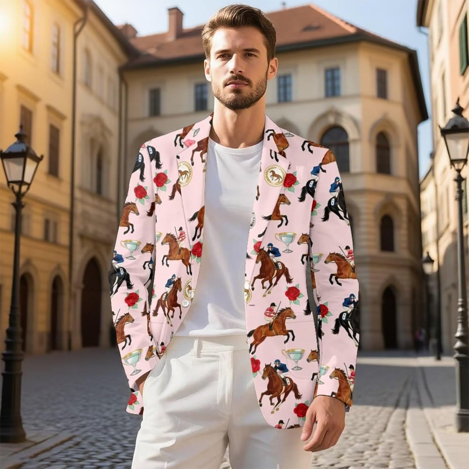 Summer Derby Blazer for Men One Button Sport Coat Slim Fit Casual Suit Jacket for Kentucky Horse Racing