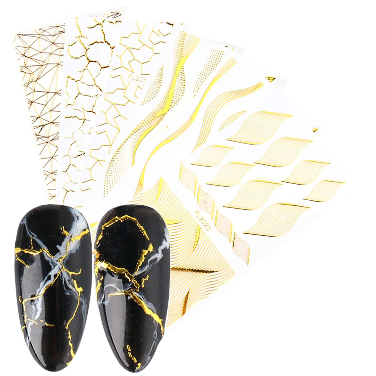 6 Sheets Gold Metal Strip Nail Art Stickers,3D Self-Adhesive Bronzing Curve line Grid Lines Wave Line Striping Tape Design For Acrylic Nail Art Supplies,Nail Decoration Accessories: Beauty