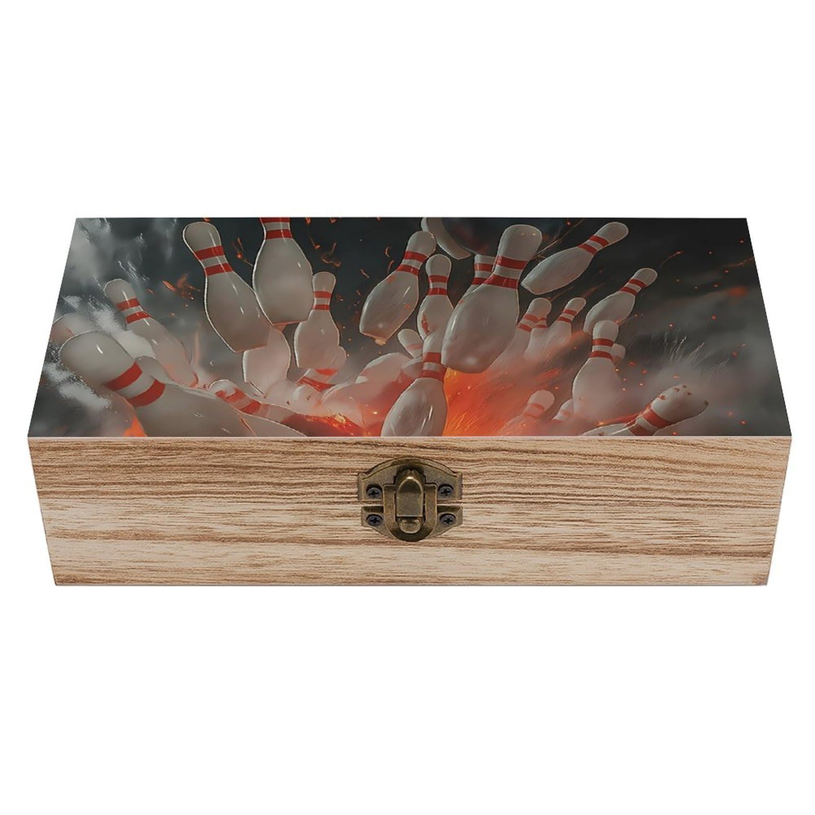 Oudrspo Fiery Bowling Retro Wooden Storage Box Keepsake Jewelry Decorative Art Storages Box Gift Boxs