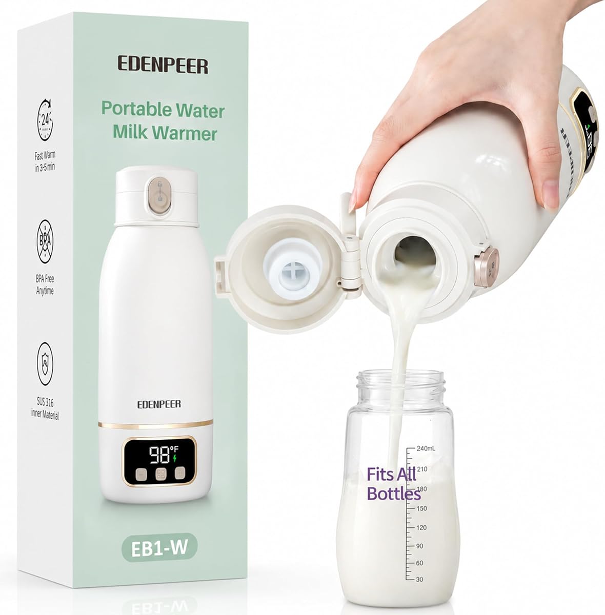 Portable Bottle Warmer for Travel, Heats for Breastmilk & Formula & Water | Precise Temp Control 2X Faster Heating 17 OZ Milk Warmer On the Go Long Battery Life Leak-Proof for Travel & Home Baby Gift