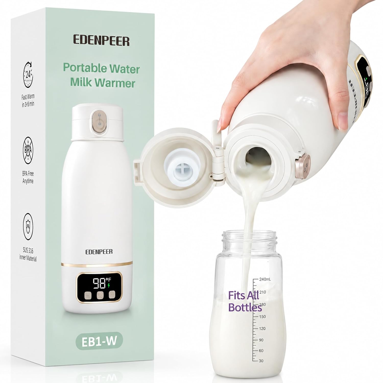 Portable Bottle Warmer for Travel, Heats for Breastmilk & Formula & Water