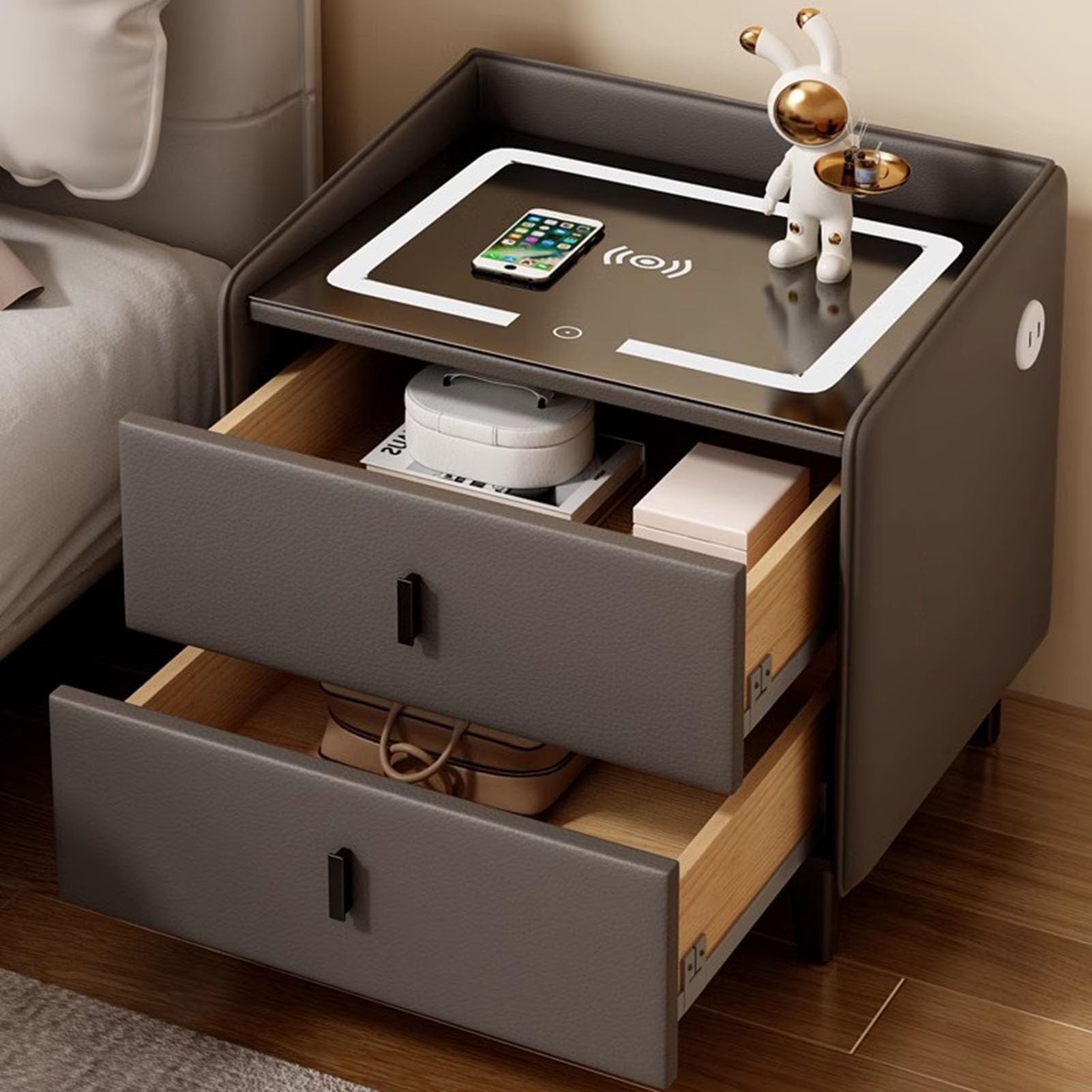 Table de chevet intelligente en bois pour ranger vos affaires et charger vos téléphones