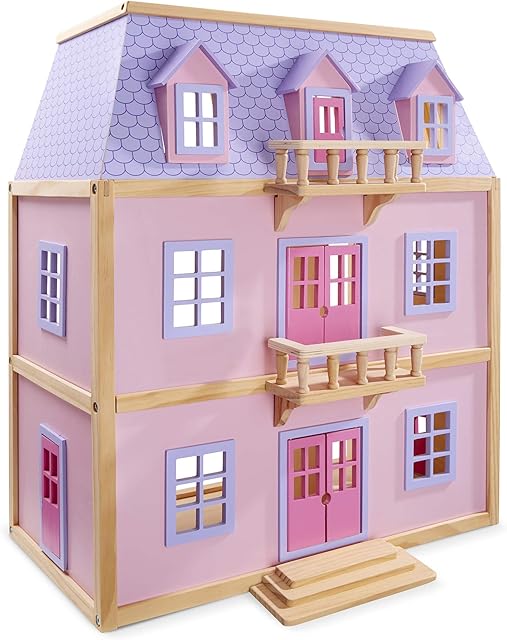 Melissa & Doug Multi-Level Wooden Dollhouse | Large Playset for Girls & Boys | Dollhouses & Dolls | Age 3+ years | Gift for Boy or Girl