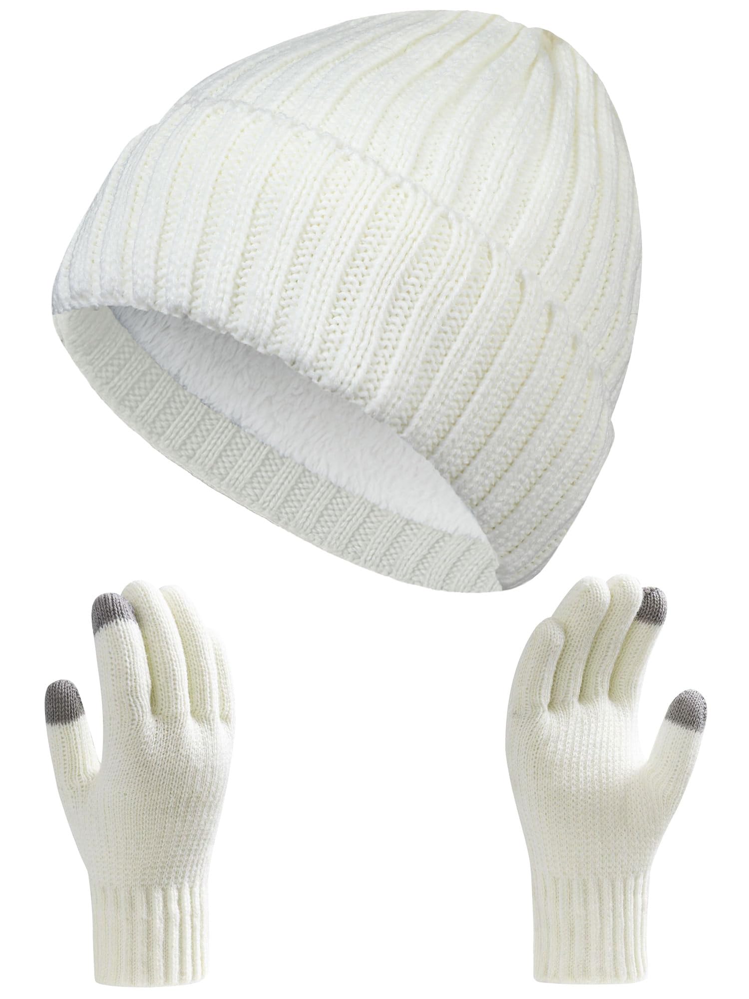 Beanie Hats and Touchscreen Gloves Set for Women Men Fleece Lined Thick Warm Knitted Skull Cap for Cold Weather-image-36