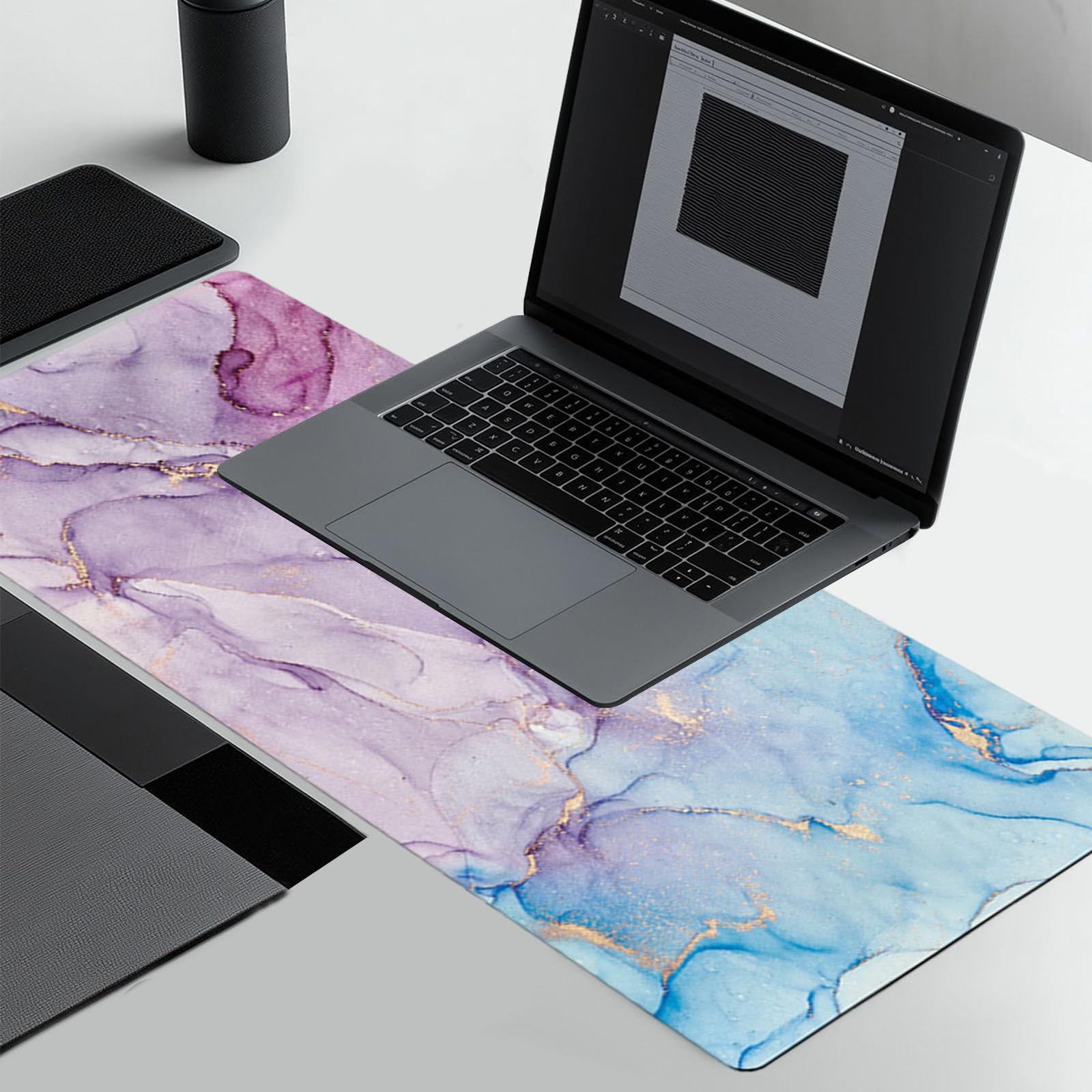 Tapis de Souris Marbre 80x30cm Antidérapant sous-Main Bureau Protection Rose