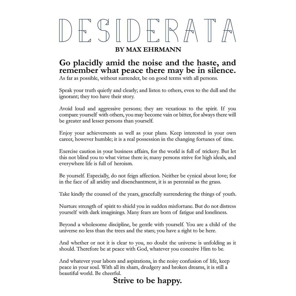 Wee Blue Coo Quote Typograph Phrase Poetic Prose Ehrmann Desiderata Art Print Poster Wall Decor 12X16 Inch