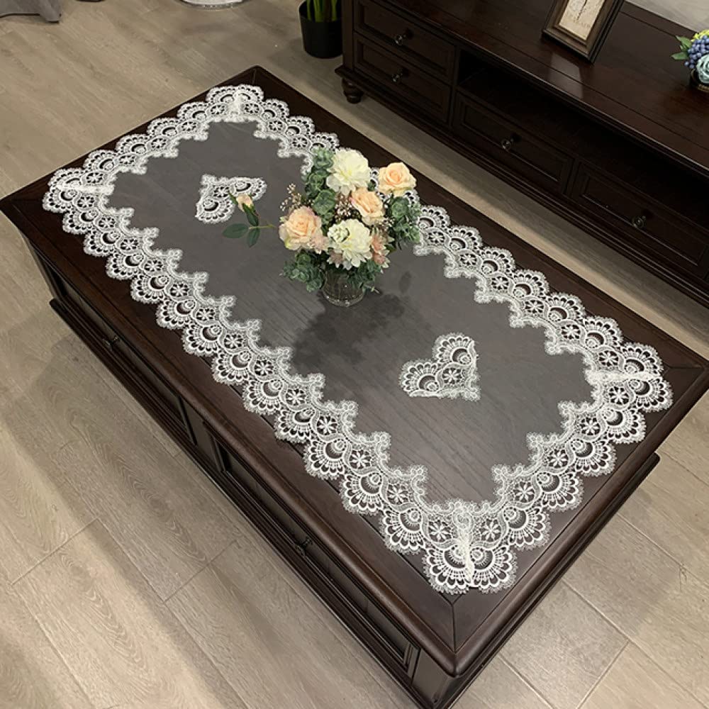 Nappe rectangle brodée anti-rayures pour table basse en dentelle unie 70x130cm HM51W