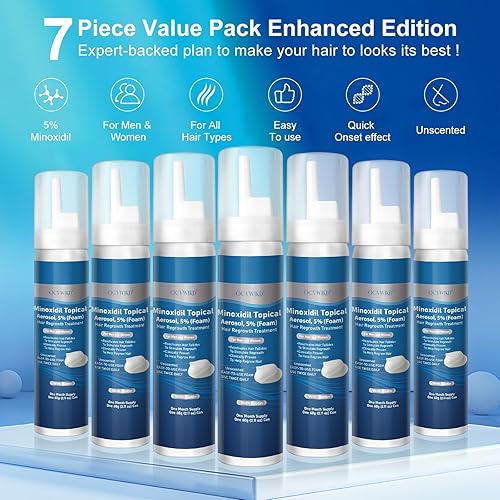 Miniatura 7 de Espuma de minoxidil al 5%, infusión de biotina, unisex, para adultos, tratamiento para el crecimiento del cabello, sin perfume, espuma, 14.77 onzas,