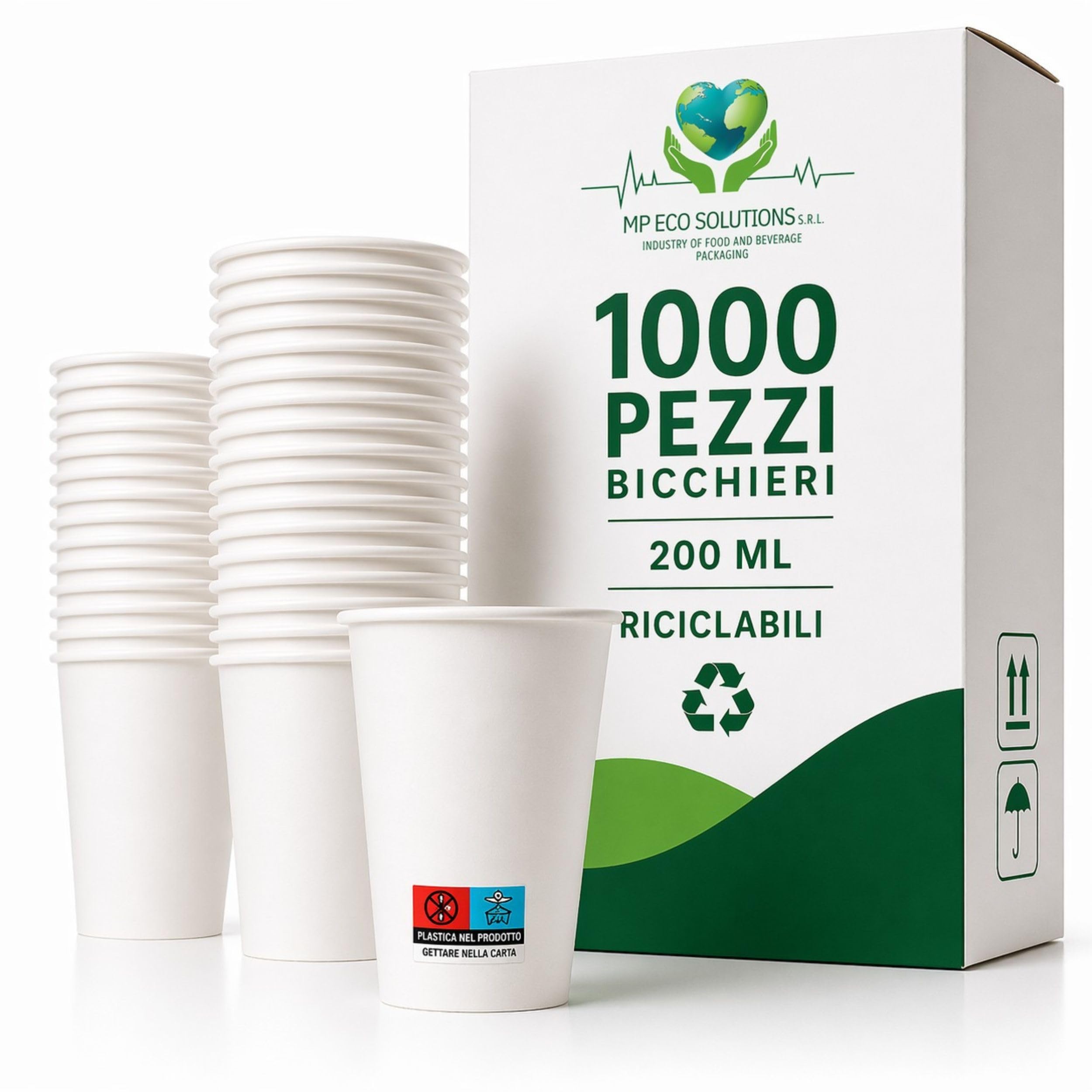 MP ECO SOLUTION 1000 Bicchieri Carta 200 ml Monouso Bianchi – Bicchieri Carta per Acqua e Bevande Calde – Ideali per Bar, Ufficio ed Eventi – Made in Italy