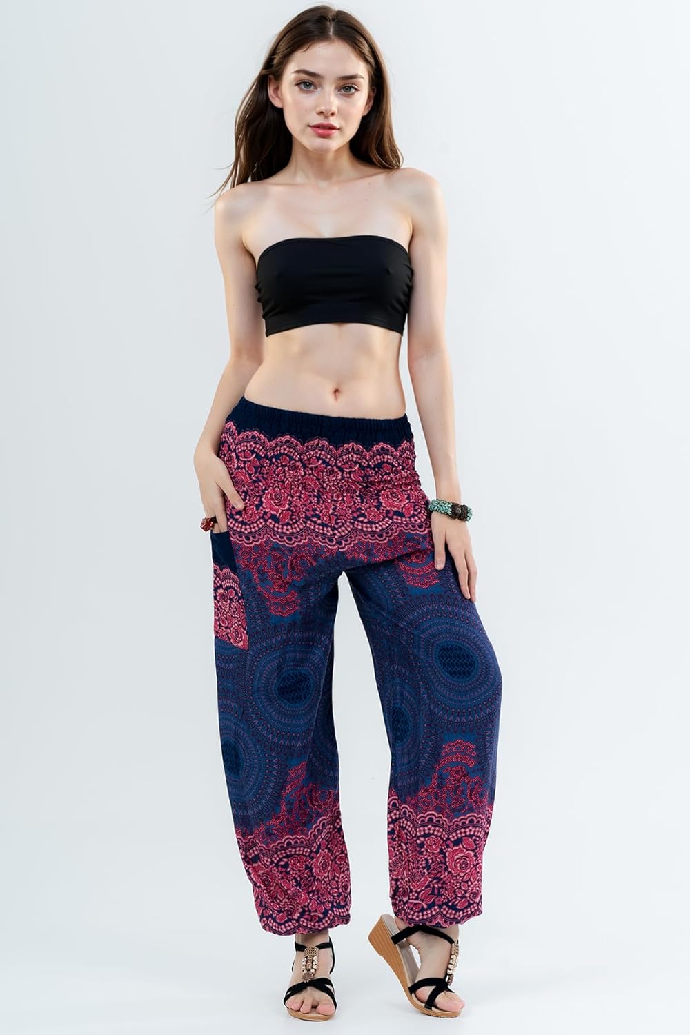 Boho Aladdin Harem Pants for Women – Lightweight Cotton Rayon Smocked Waist Genie Yoga Trousers for Lounge Travel Festival - Image 4