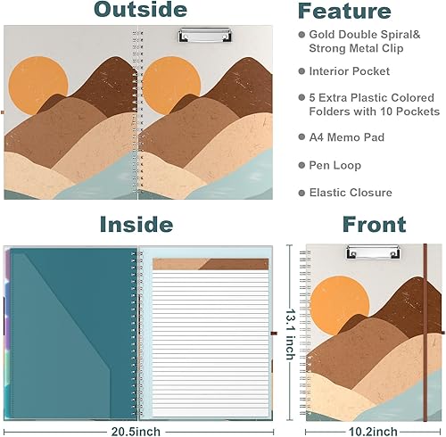 Miniatura 115 de Hongri Clipboard Folio with Refillable Lined Notepad, 8.5 x 11 Folders with Storage 10 Pockets, Spiral Portfolio, Size 12.8x 9.7 in, Office & School