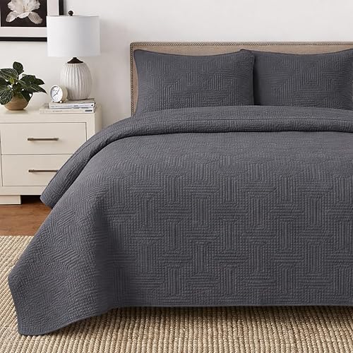 Miniatura 19 de Cozy Line Home Fashions - Juego de edredón de cama de algodón 100% Victoriano con medallón sólido blanco, matelassé, grabado, reversible, ligero