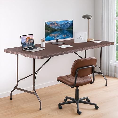 Miniatura 54 de ZENY Mesa plegable de 6 pies, mesa de picnic portátil, mesa de plástico para picnic en interiores y exteriores, fiesta, campamento, mesa plegable