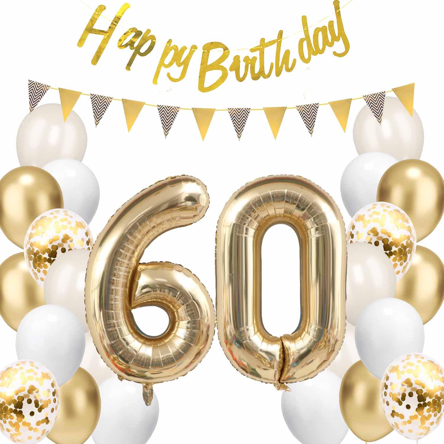 Gold 60. Geburtstagsdeko, Sandweiß Gold Luftballons mit Bann