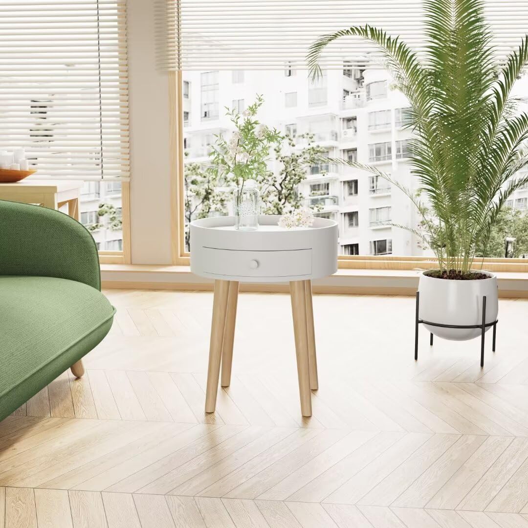 Modern Coffee Table with Drawer, Bedside Table, Sofa Side Table, Oak Table Legs, Suitable for Living Room and Bedroom