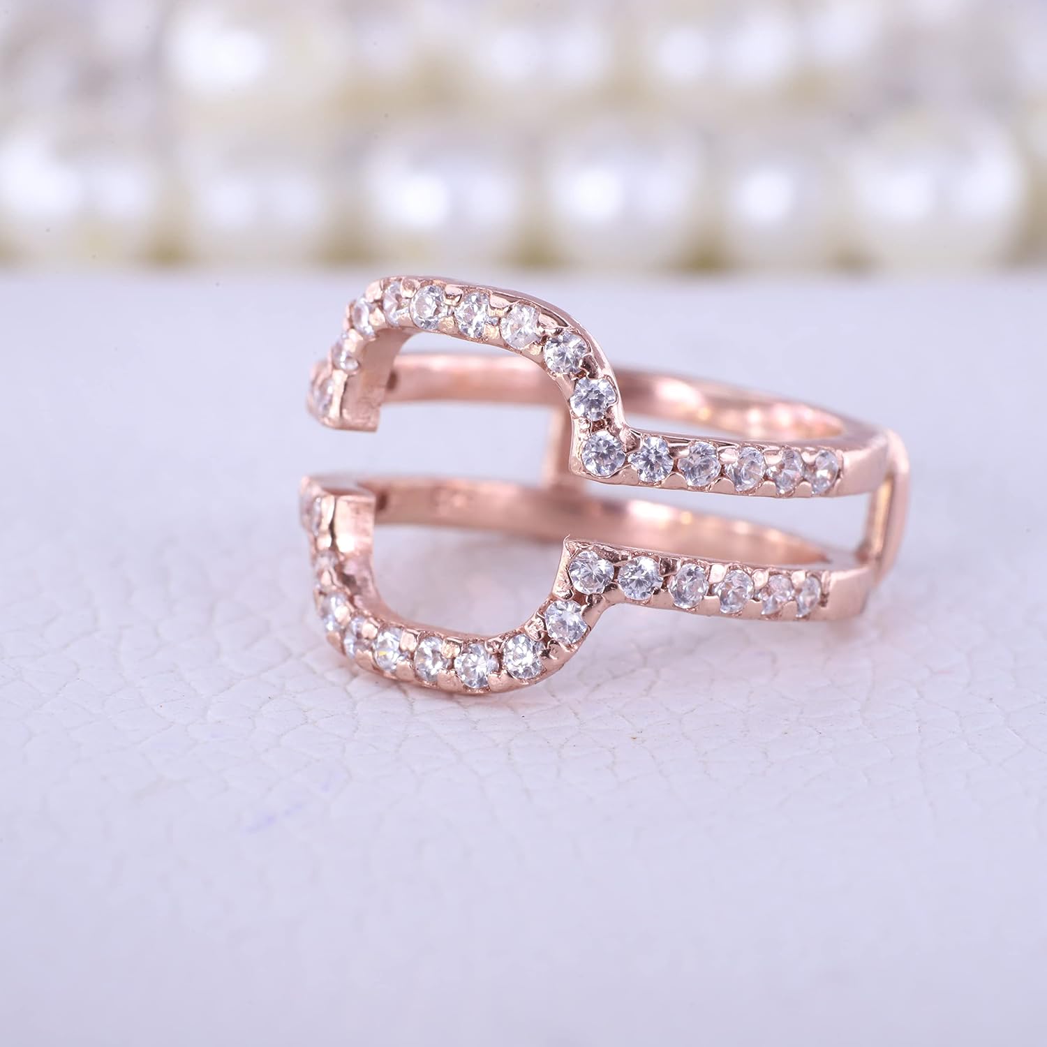 Vintage Diamond Ring Enhancer Rose Gold Plated Engagement Ring Wrap Stackable Bridal Ring Guard Birthday Gift For Her Promise Enhancer Band Stackable Diamond Enhancer BY ABEST JEWELRY